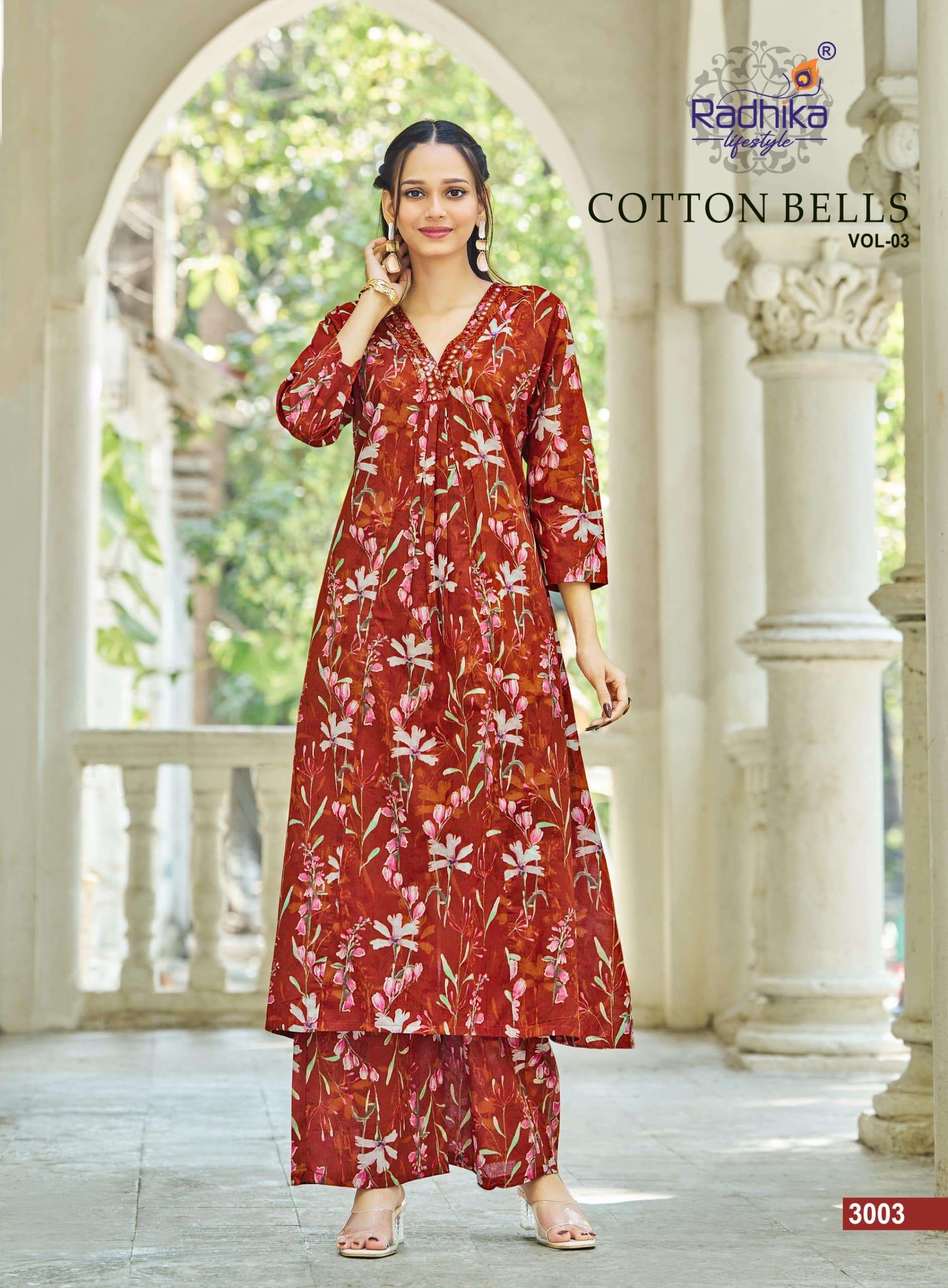 RADHIKA LIFESTYLE COTTON BELLS VOL - 3 Kurti Pant Set Wholesale Catalogue - Amrah Wholesale