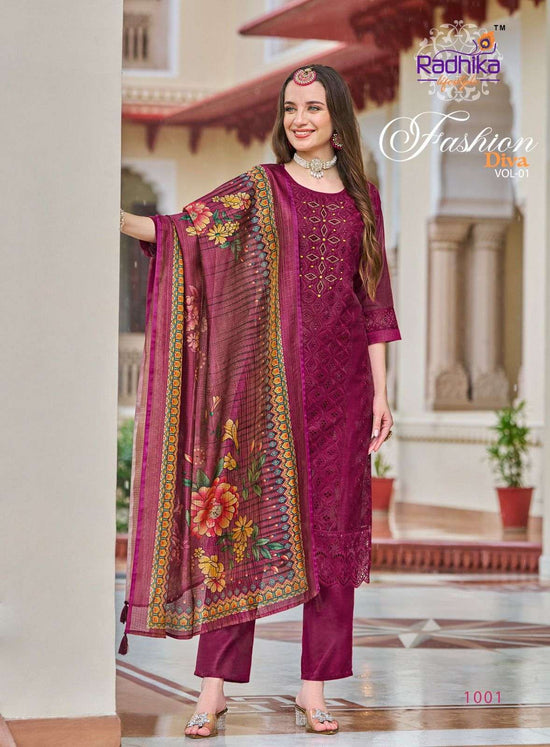 Radhika Lifestyle Fashion Diva Vol-1 Chanderi Silk Salwar Suit Set - Amrah Wholesale