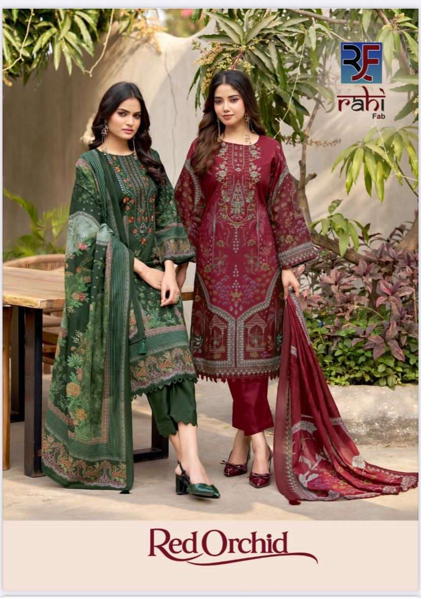 Rahi Fab Red Orchid Pure Cotton Pakistani Suit - Amrah Wholesale