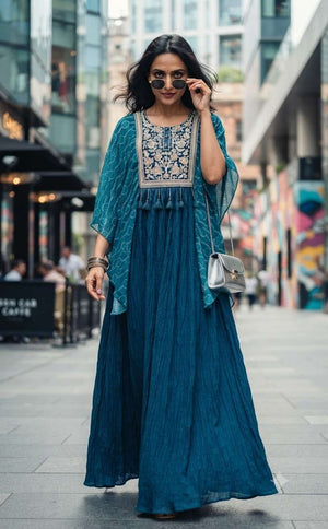 Rajnandini Blue Rani Fancy Fabric Partywear Gown Collection - Amrah Wholesale