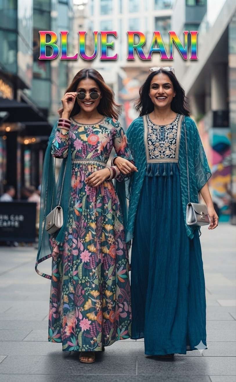 Rajnandini Blue Rani Fancy Fabric Partywear Gown Collection - Amrah Wholesale