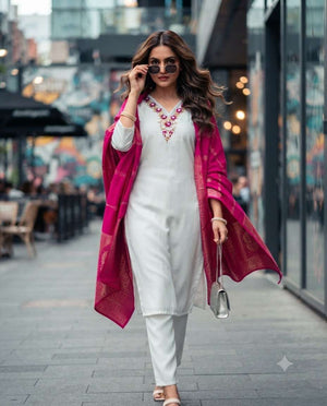 Rajnandini Florina Roman Silk Kurti Pant Dupatta Set - Amrah Wholesale