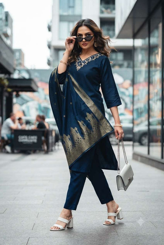 Rajnandini Florina Roman Silk Kurti Pant Dupatta Set