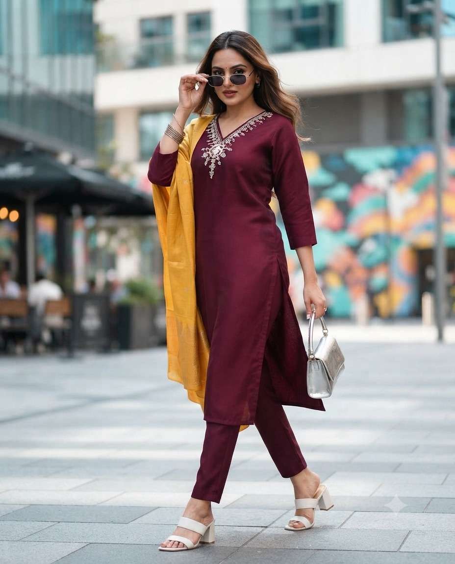 Rajnandini Florina Roman Silk Kurti Pant Dupatta Set