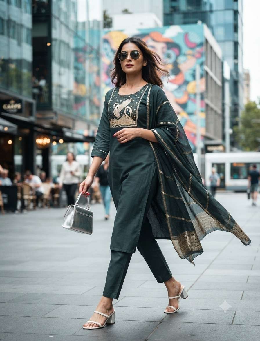 Rajnandini Jeevika Roman Kurti Pant Dupatta Set