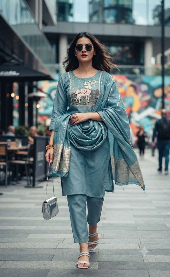 Rajnandini Jeevika Roman Kurti Pant Dupatta Set