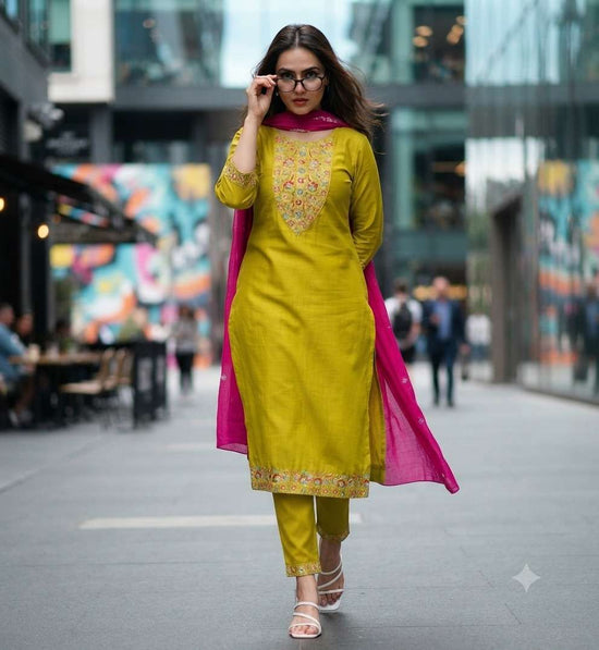Rajnandini Khushboo Vertican Silk Salwar Suit Set Wholesale