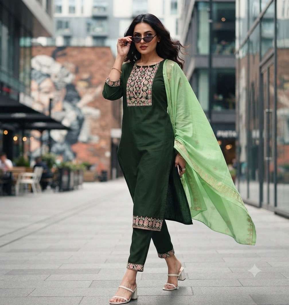 Rajnandini Khushboo Vertican Silk Salwar Suit Set Wholesale
