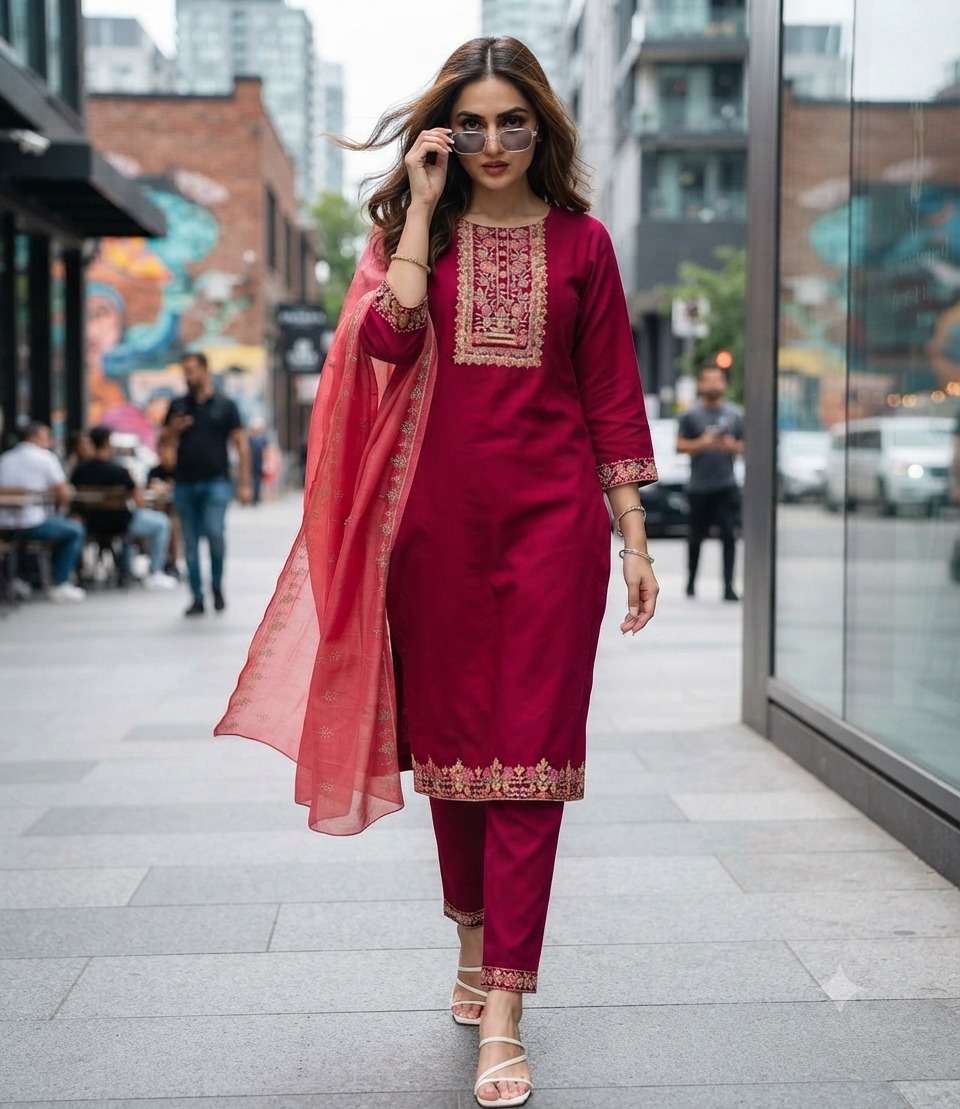 Rajnandini Khushboo Vertican Silk Salwar Suit Set Wholesale