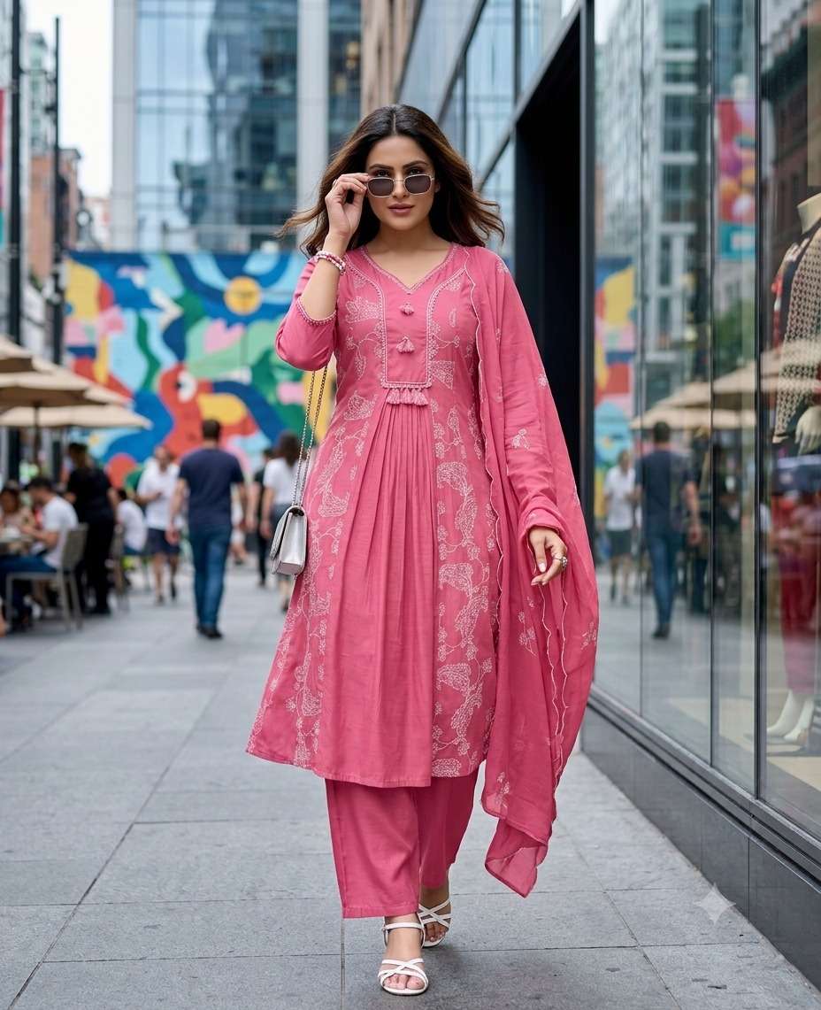 Rajnandini Madhubala Premium Mal Chanderi Stitched Salwar Suit Set