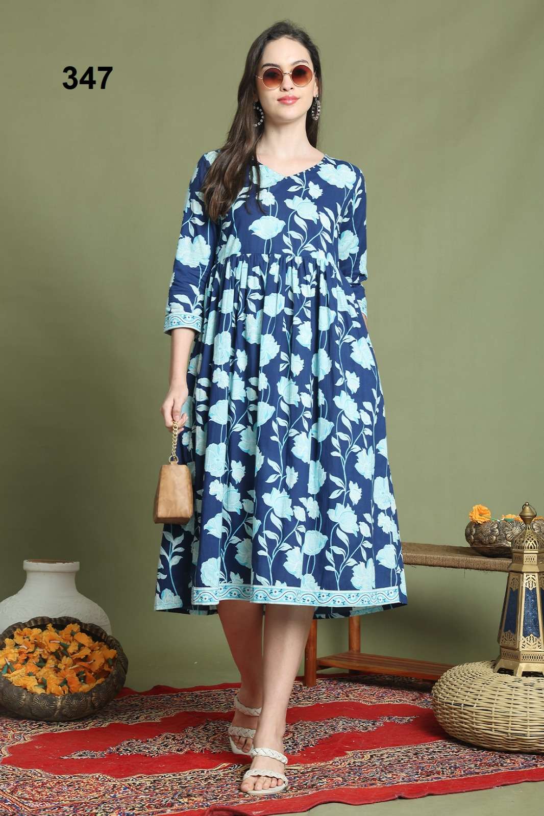 Rajnandini Monsoon Vol 3 Jaipuri Cotton Printed Middy Dress