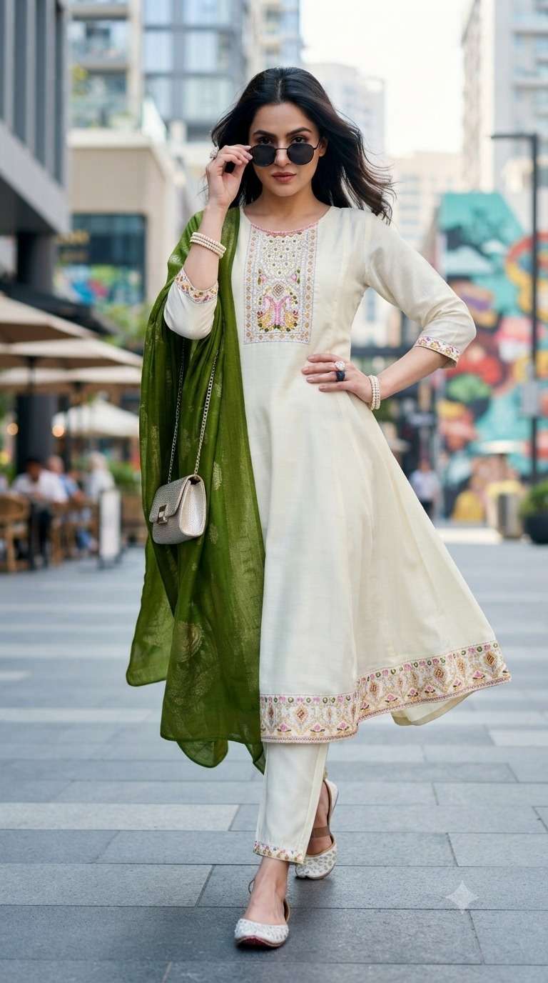 Rajnandini Rasmani Mal Chanderi Kurti Pant Dupatta Set - Amrah Wholesale