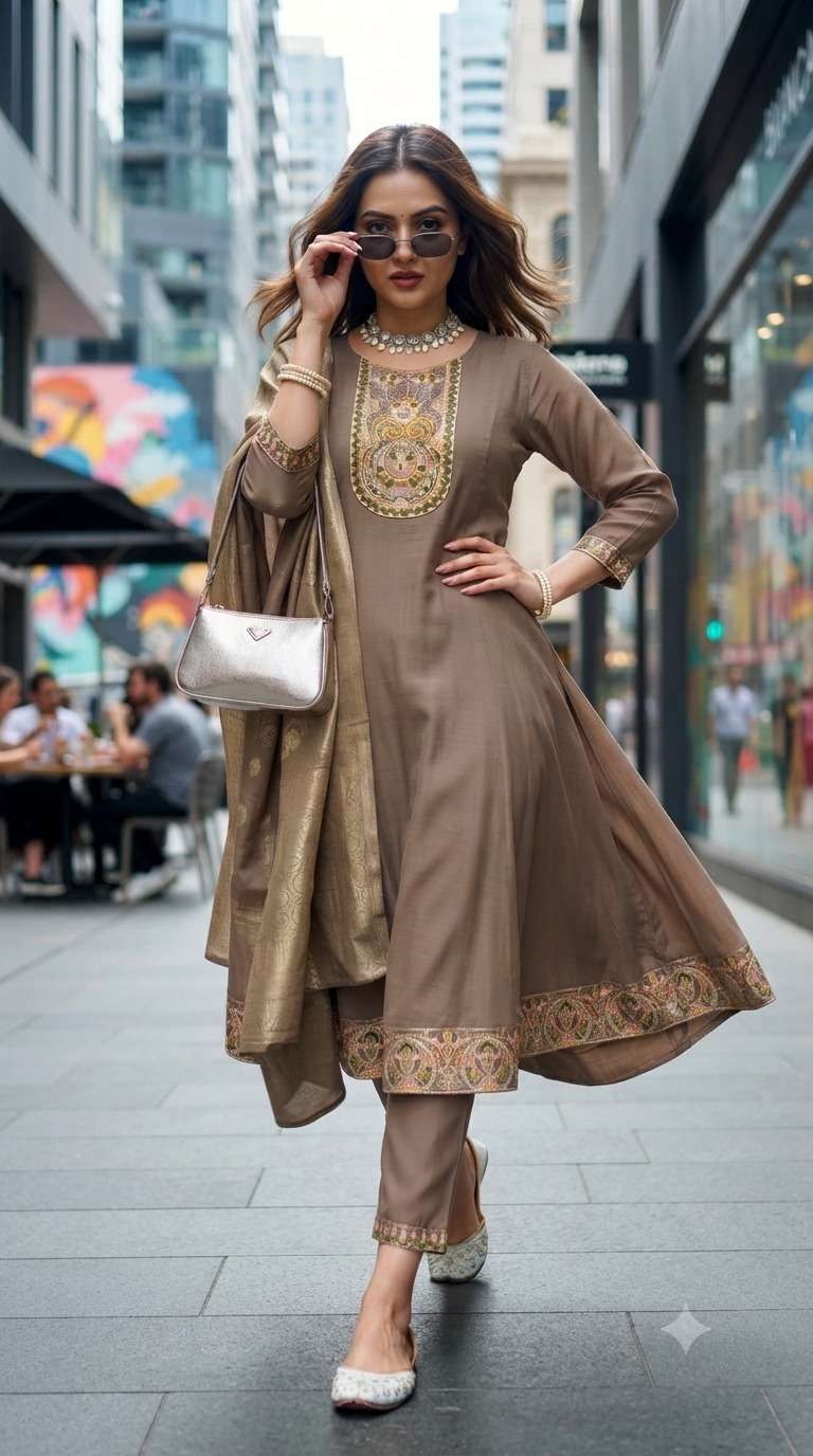 Rajnandini Rasmani Mal Chanderi Kurti Pant Dupatta Set - Amrah Wholesale