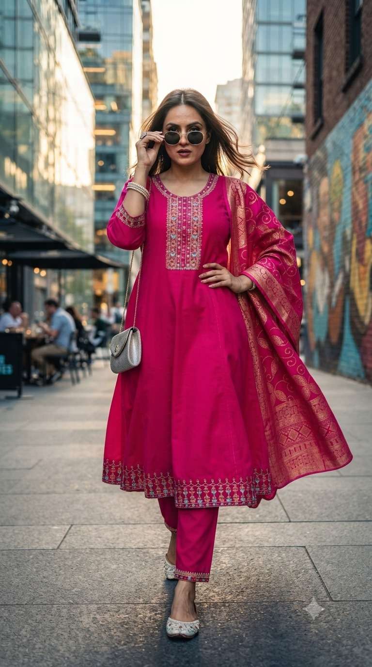Rajnandini Rasmani Mal Chanderi Kurti Pant Dupatta Set - Amrah Wholesale