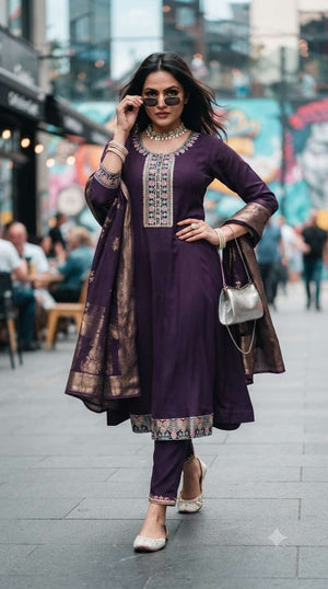 Rajnandini Rasmani Mal Chanderi Kurti Pant Dupatta Set - Amrah Wholesale