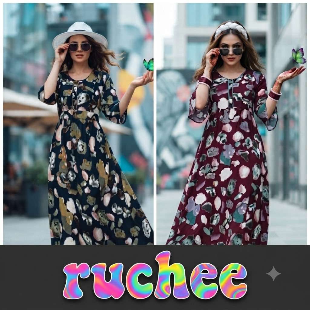 Rajnandini Ruchee Heavy Flared Rayon Maxi Gown Wholesale