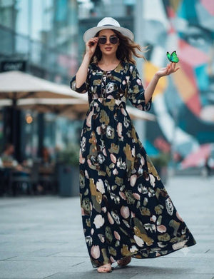 Rajnandini Ruchee Heavy Flared Rayon Maxi Gown Wholesale - Amrah Wholesale