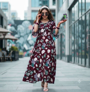 Rajnandini Ruchee Heavy Flared Rayon Maxi Gown Wholesale - Amrah Wholesale