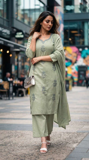 Rajnandini Sameera Bloom Cotton Kurti Pant Dupatta Set - Amrah Wholesale