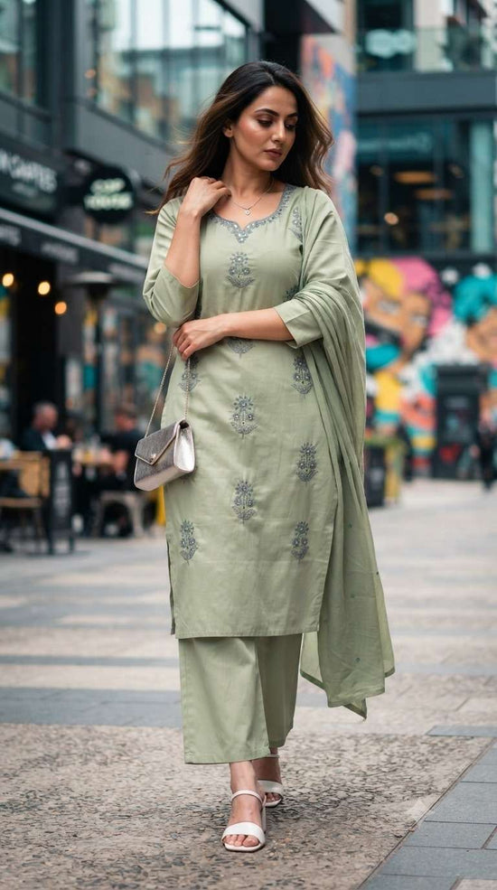 Rajnandini Sameera Bloom Cotton Kurti Pant Dupatta Set - Amrah Wholesale