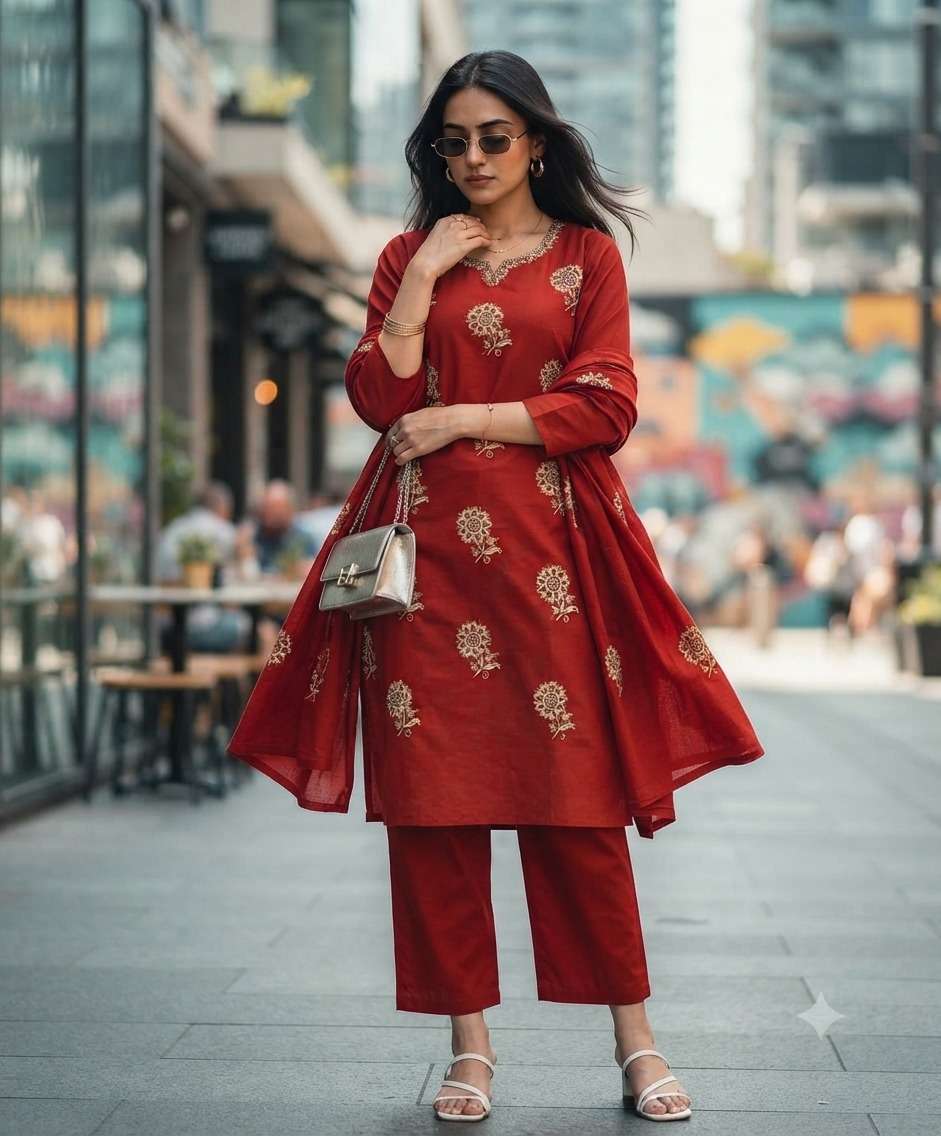 Rajnandini Sameera Bloom Cotton Kurti Pant Dupatta Set - Amrah Wholesale