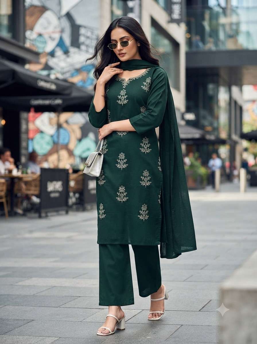 Rajnandini Sameera Bloom Cotton Kurti Pant Dupatta Set - Amrah Wholesale
