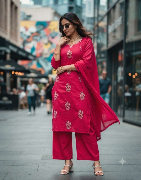 Rajnandini Sameera Bloom Cotton Kurti Pant Dupatta Set - Amrah Wholesale