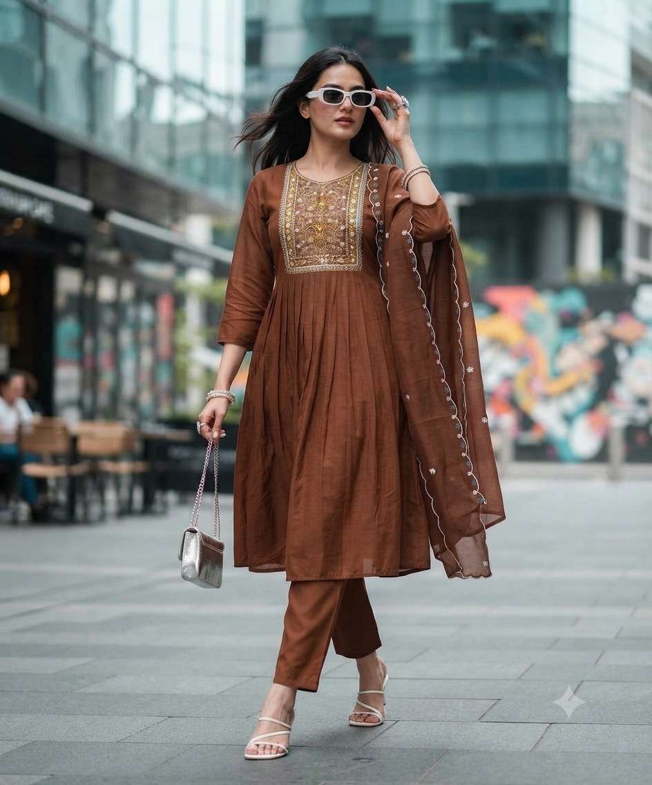 Rajnandini Vaari Vol 1 Heavy Chanderi Kurti Pant Dupatta Set