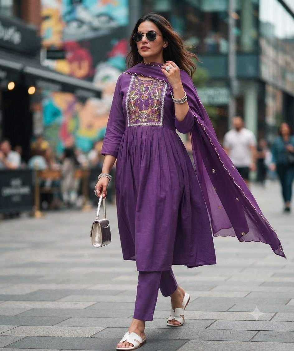 Rajnandini Vaari Vol 1 Heavy Chanderi Kurti Pant Dupatta Set