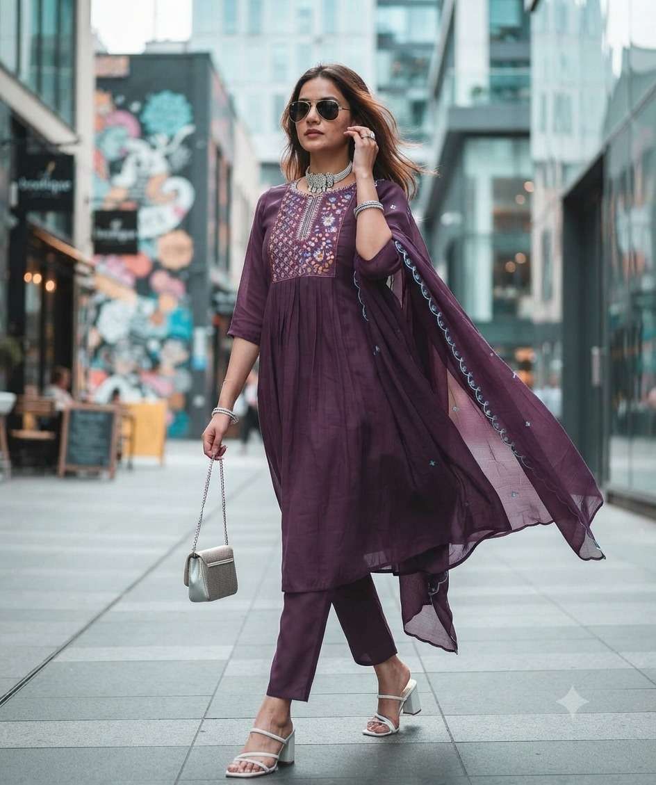 Rajnandini Vaari Vol 1 Heavy Chanderi Kurti Pant Dupatta Set