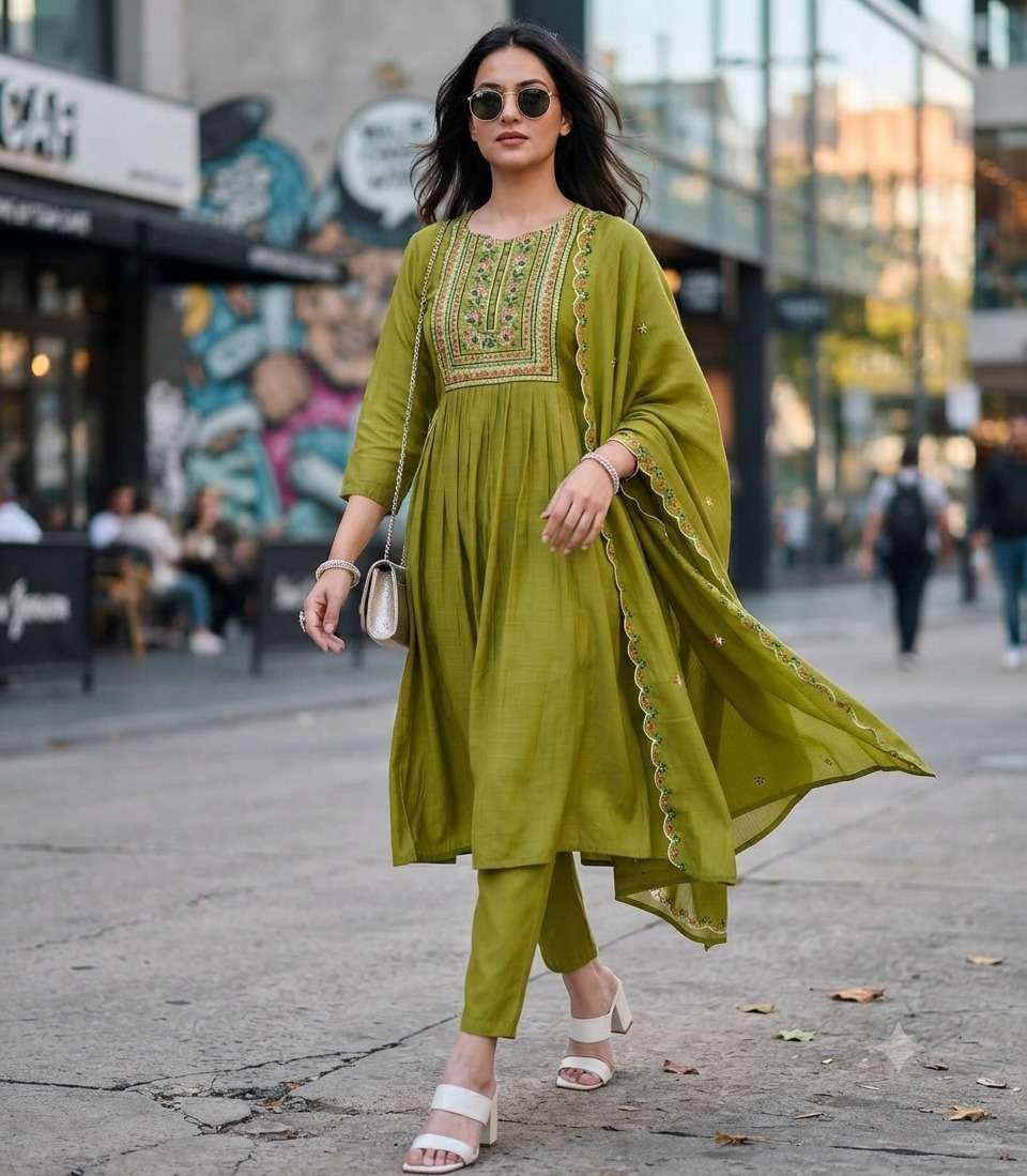 Rajnandini Vaari Vol 1 Heavy Chanderi Kurti Pant Dupatta Set