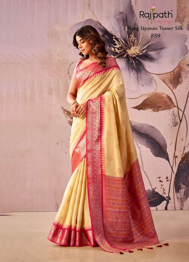 RAJPATH RANG UPAVAN Tissue Silk Printed Saree