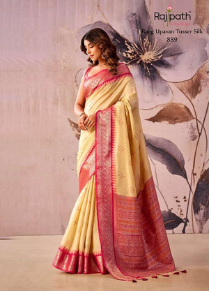 RAJPATH RANG UPAVAN Tissue Silk Printed Saree