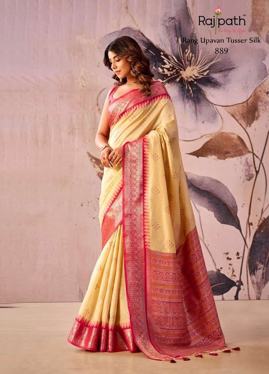 RAJPATH RANG UPAVAN Tissue Silk Printed Saree