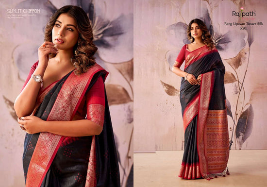 RAJPATH RANG UPAVAN Tissue Silk Printed Saree