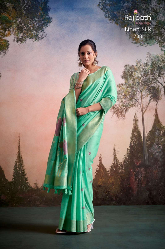 Rajpath Soloni Flower Silk Linen Silk Saree Wholesale Surat India