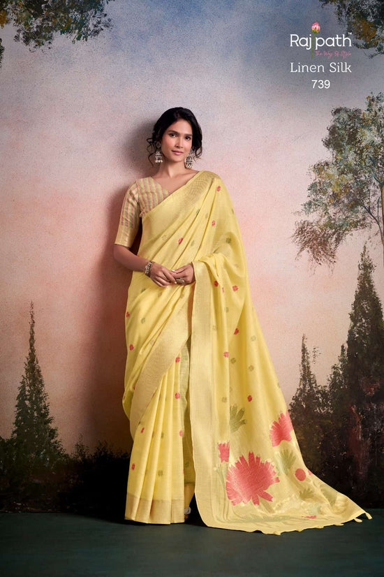 Rajpath Soloni Flower Silk Linen Silk Saree Wholesale Surat India