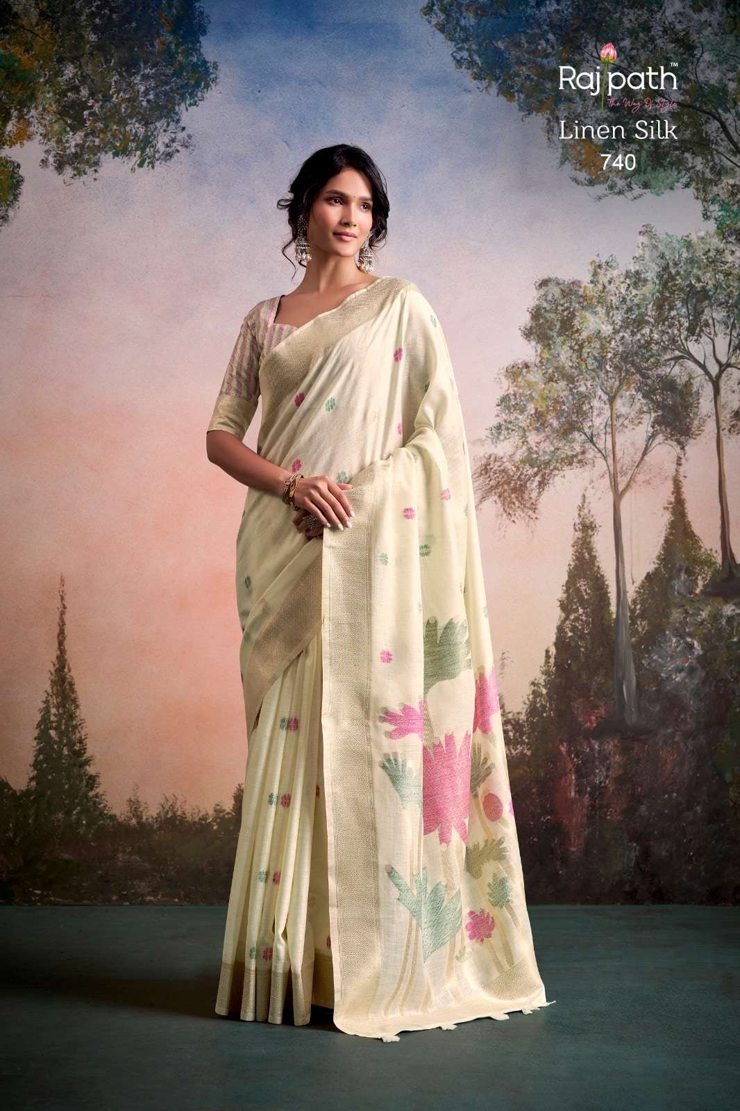 Rajpath Soloni Flower Silk Linen Silk Saree Wholesale Surat India