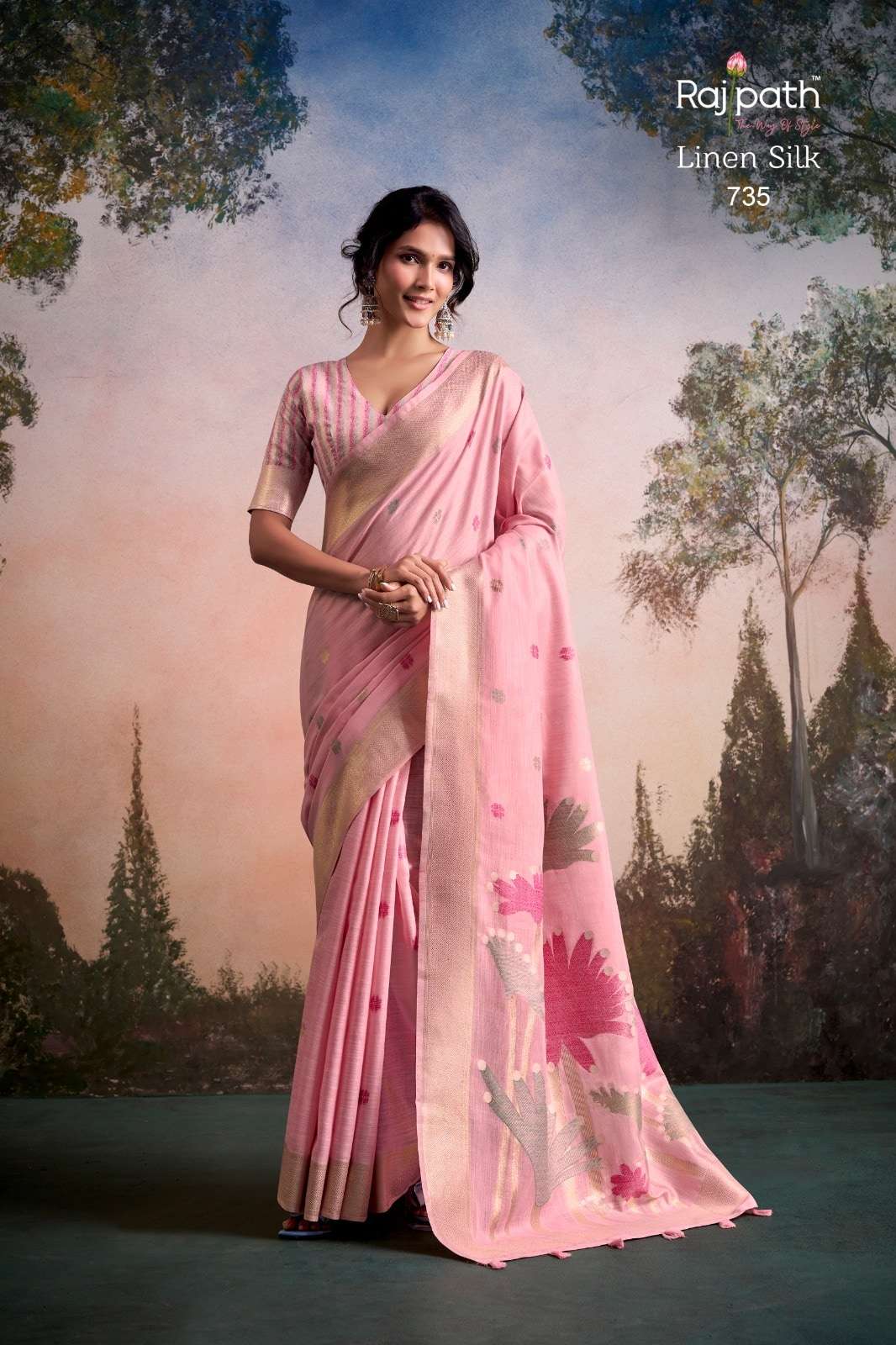 Rajpath Soloni Flower Silk Linen Silk Saree Wholesale Surat India