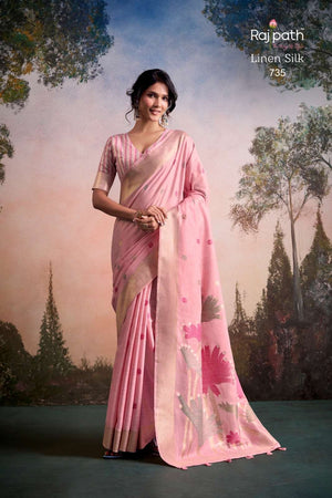 Rajpath Soloni Flower Silk Linen Silk Saree Wholesale Surat India