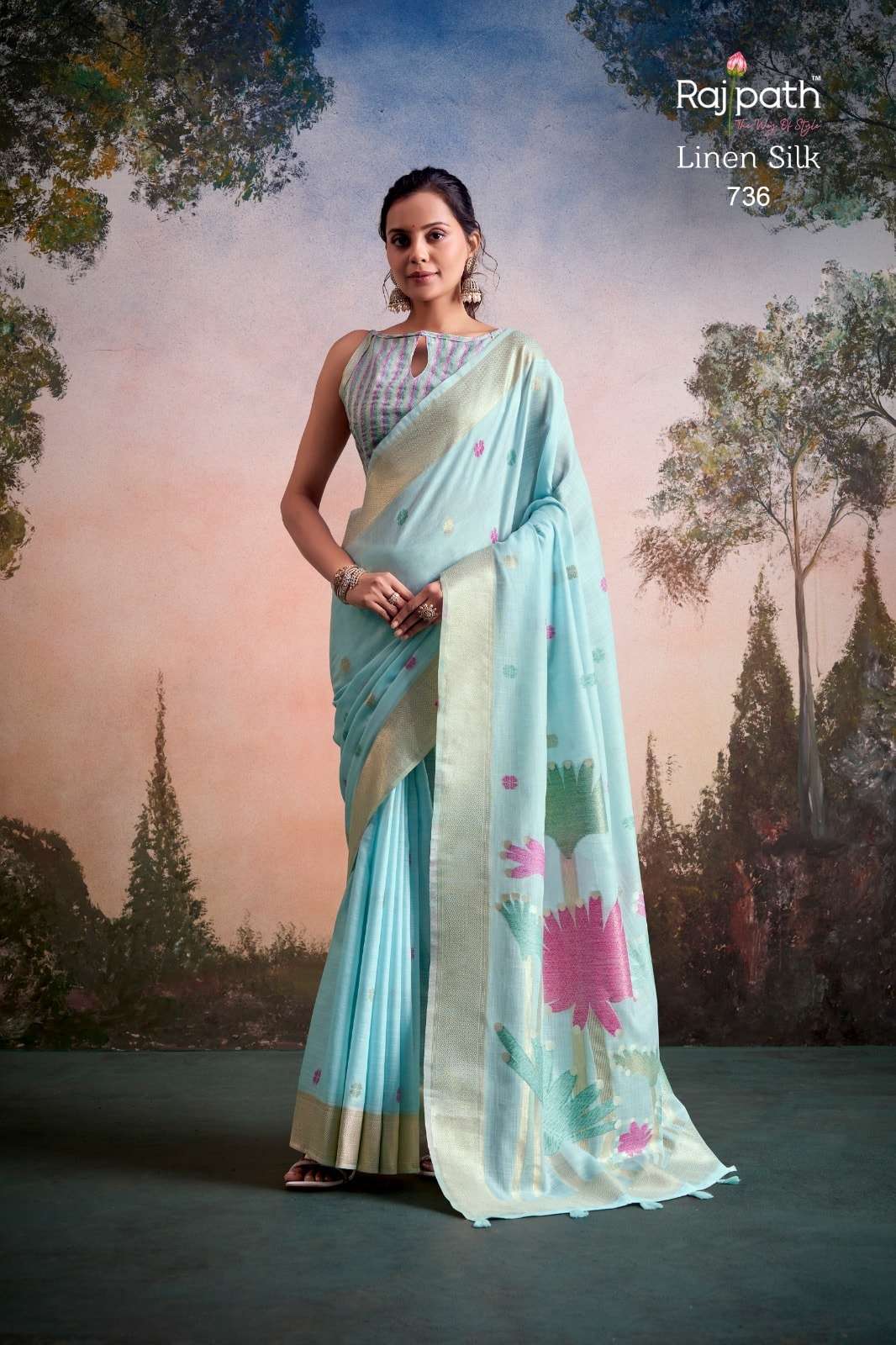 Rajpath Soloni Flower Silk Linen Silk Saree Wholesale Surat India - Amrah Wholesale