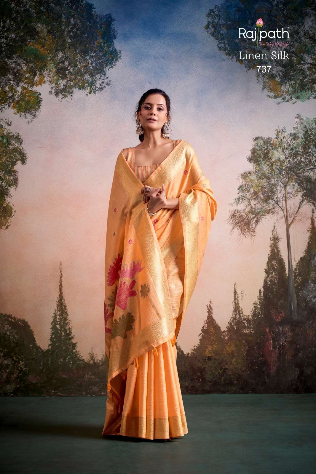 Rajpath Soloni Flower Silk Linen Silk Saree Wholesale Surat India - Amrah Wholesale