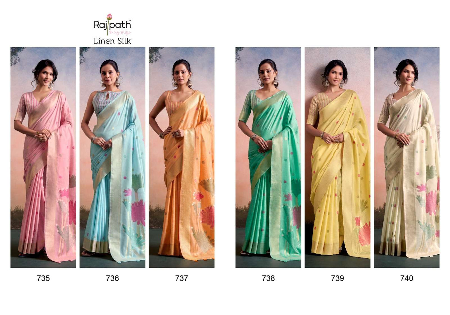 Rajpath Soloni Flower Silk Linen Silk Saree Wholesale Surat India