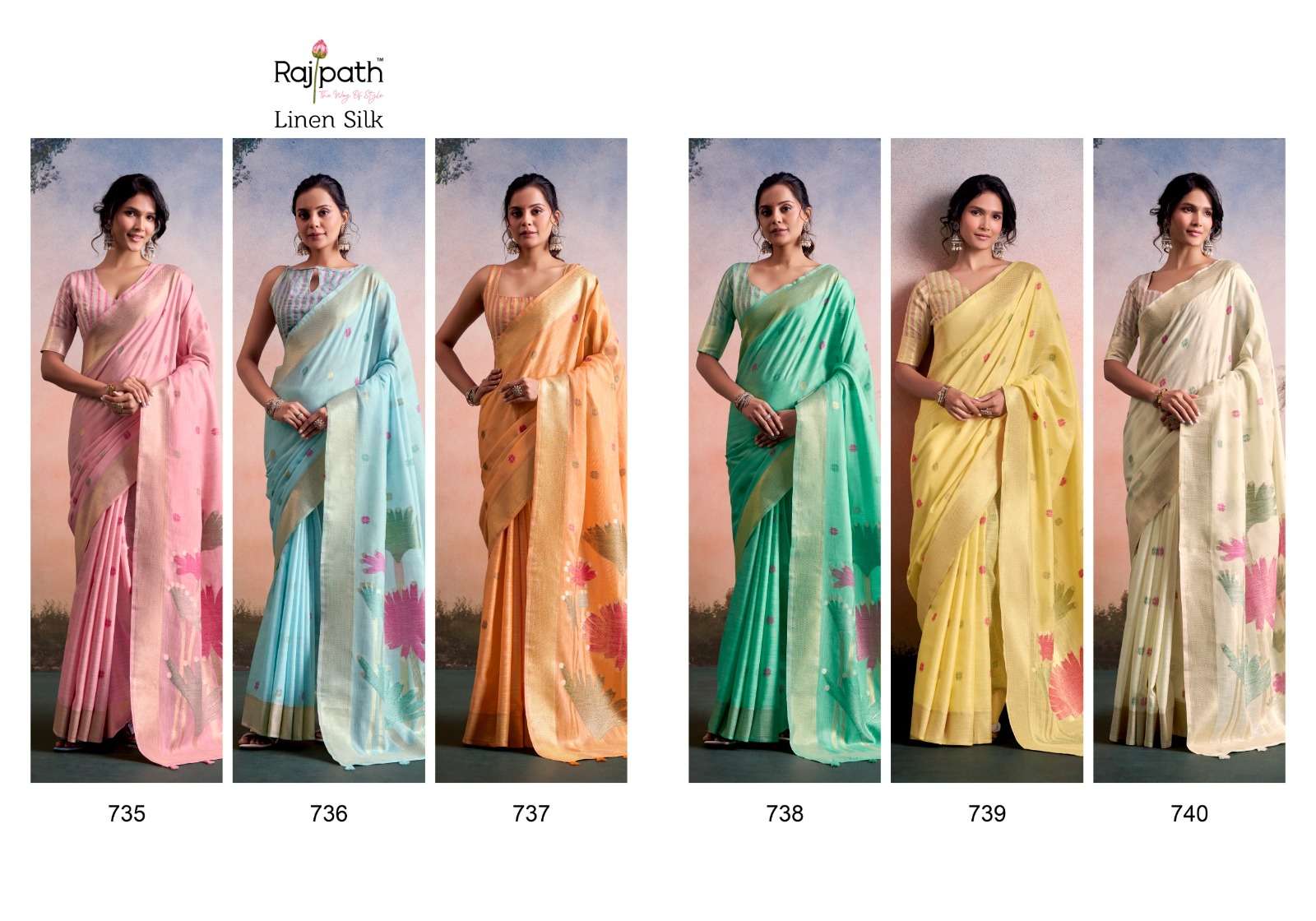 Rajpath Soloni Flower Silk Linen Silk Saree Wholesale Surat India