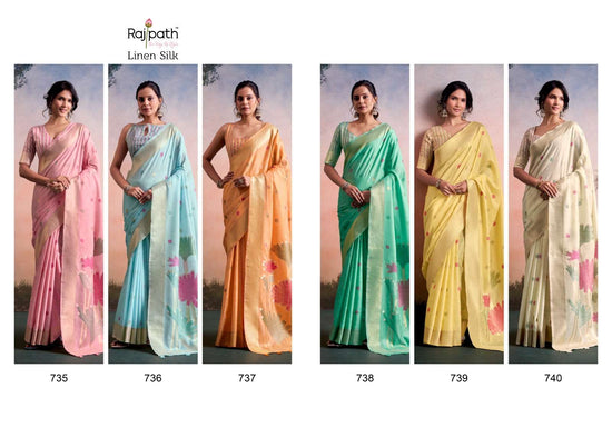 Rajpath Soloni Flower Silk Linen Silk Saree Wholesale Surat India