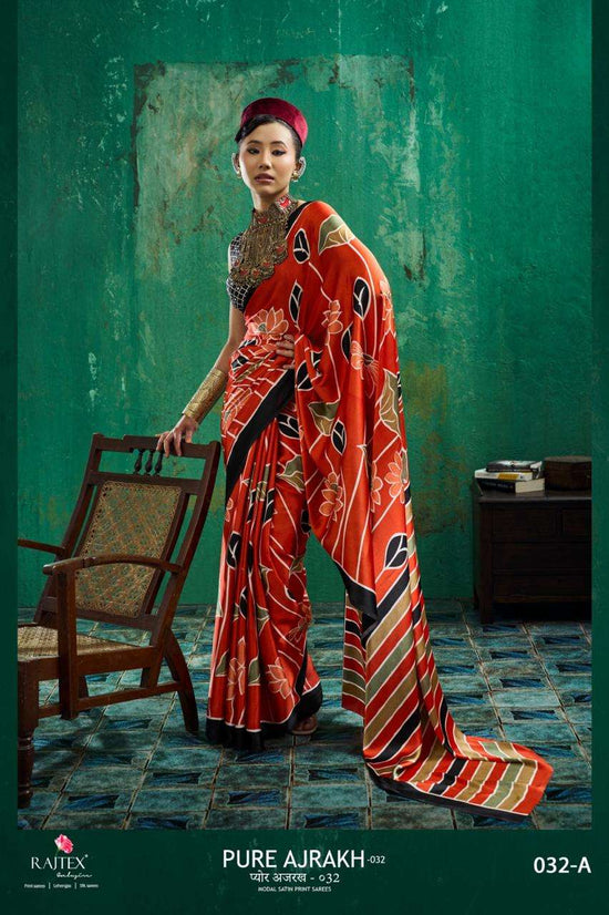 RAJTEX AJRAKH VOL-32 Modal Satin Ajrakh Printed Saree