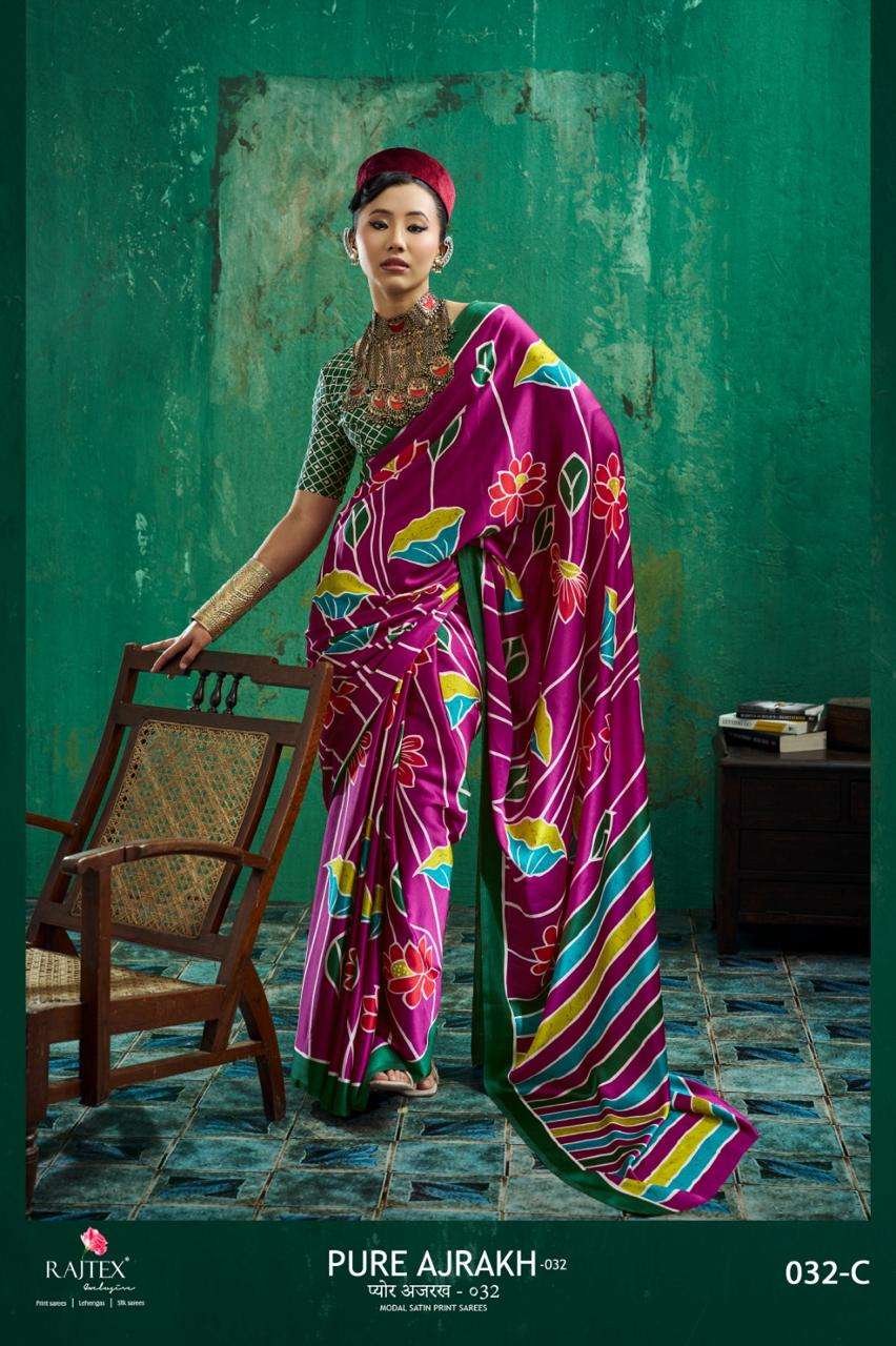 RAJTEX AJRAKH VOL-32 Modal Satin Ajrakh Printed Saree