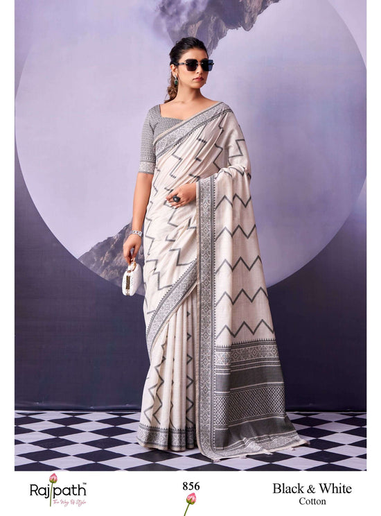 RAJTEX BLACK AND WHITE 855 TO 861 Cotton Printed Premium Sarees