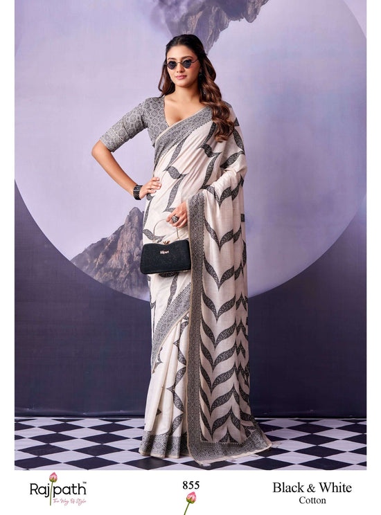 RAJTEX BLACK AND WHITE 855 TO 861 Cotton Printed Premium Sarees
