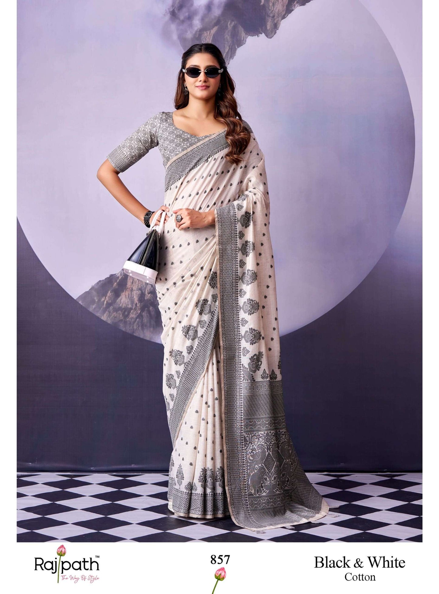 RAJTEX BLACK AND WHITE 855 TO 861 Cotton Printed Premium Sarees
